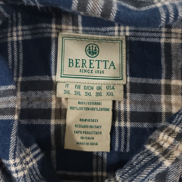 Beretta Button Down Flannel Shirt Mens 2XL Blue Long Sleeve XXL - Picture 2 of 9